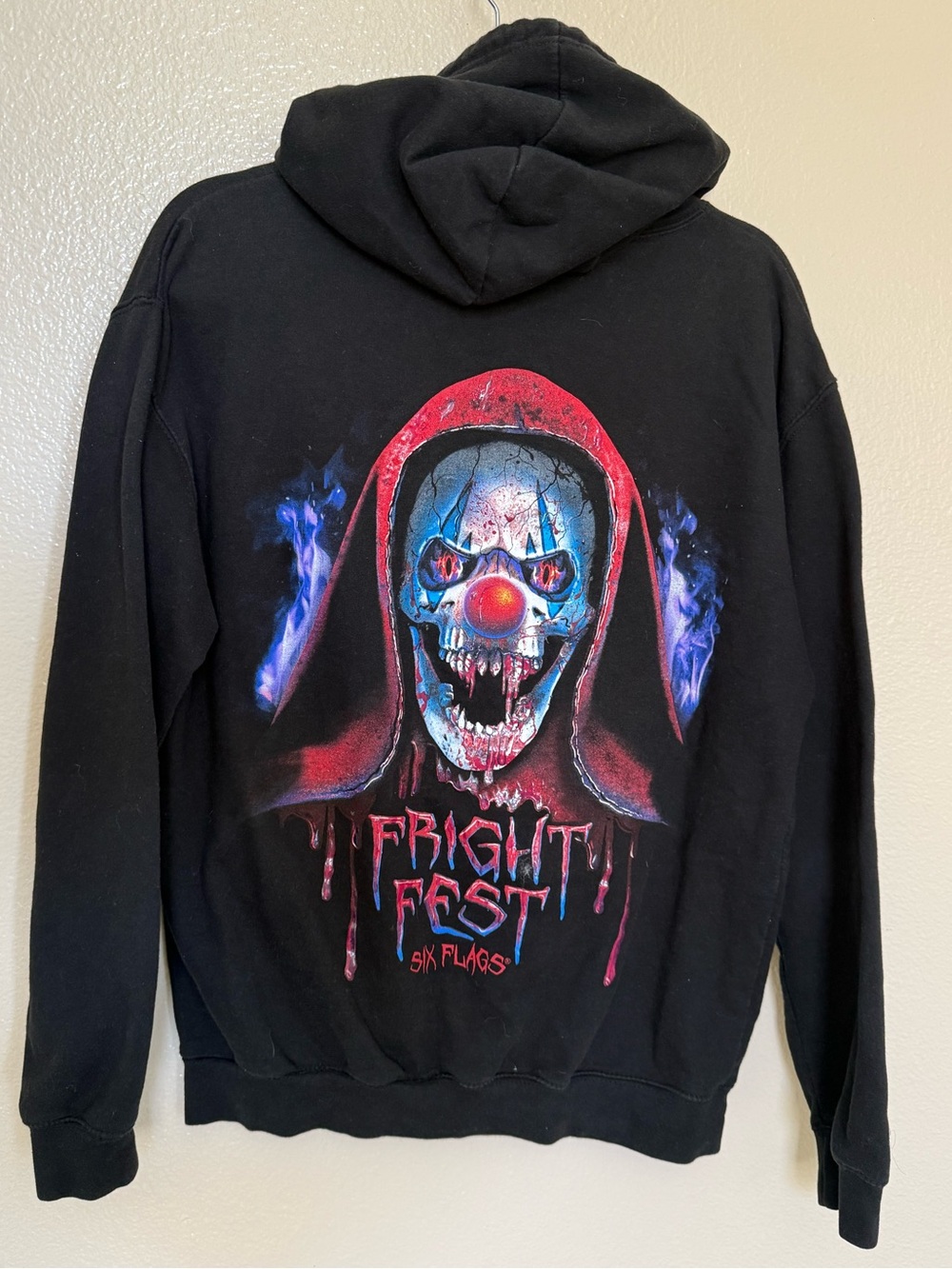 Six Flags Fright Fest Horror Clown Graphic Hoodie Black M Halloween - Picture 7 of 11